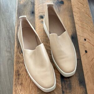 Beige Leather Vince Slip-On Sneakers